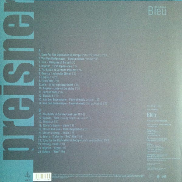 Kieslowski Preisner – Trois Couleurs Bleu (Bande Originale Du Film) (LP+CD, Because Music, 2015) Back Cover