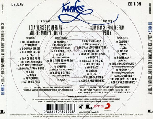 Kinks* - Lola Versus Powerman And The Moneygoround Part One And Percy (CD) Sanctuary,Legacy,BMG,Sony Music CD 0888430895928