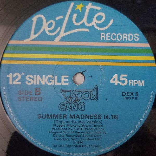 Kool & The Gang - Get Down On It / Summer Madness (12") De-Lite Records Vinyl