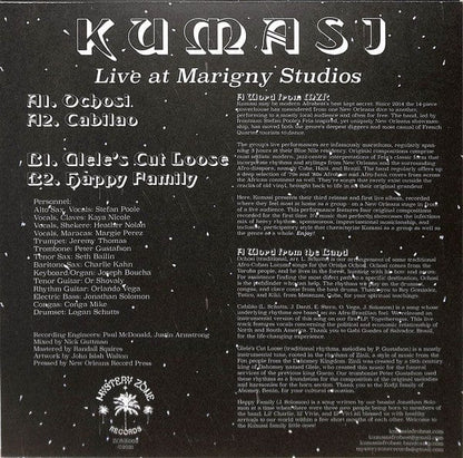Kumasi – Live at Marigny Studios (LP, Mystery Zone Records, 2021) Back Cover