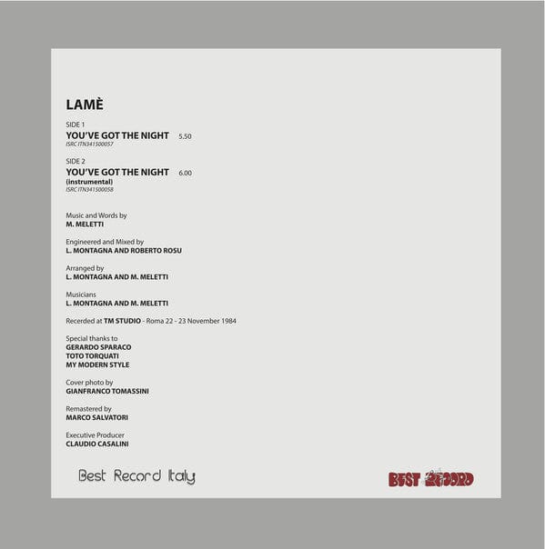 Lame' - You've Got The Night (12", Ltd, RE, RM) on Best Record Italy,Best Record at Further Records