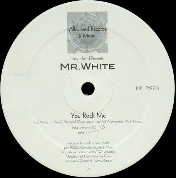 Larry Heard Mr. White – You Rock Me / The Sun Can't Compare (12", Alleviated Records, 2013) Front Cover