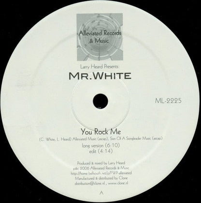 Larry Heard Mr. White – You Rock Me / The Sun Can't Compare (12", Alleviated Records, 2013) Front Cover