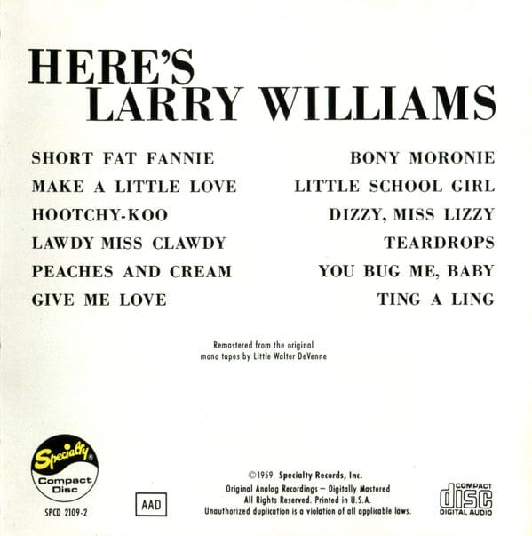 Larry Williams (3) - Here's Larry Williams (CD) Specialty CD 022211210924