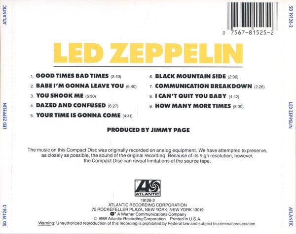 Led Zeppelin - Led Zeppelin (CD) Atlantic,Atlantic CD 07567815252