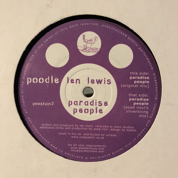 Len Lewis – Paradise People (12", Poodle Records, 2002) Front Cover