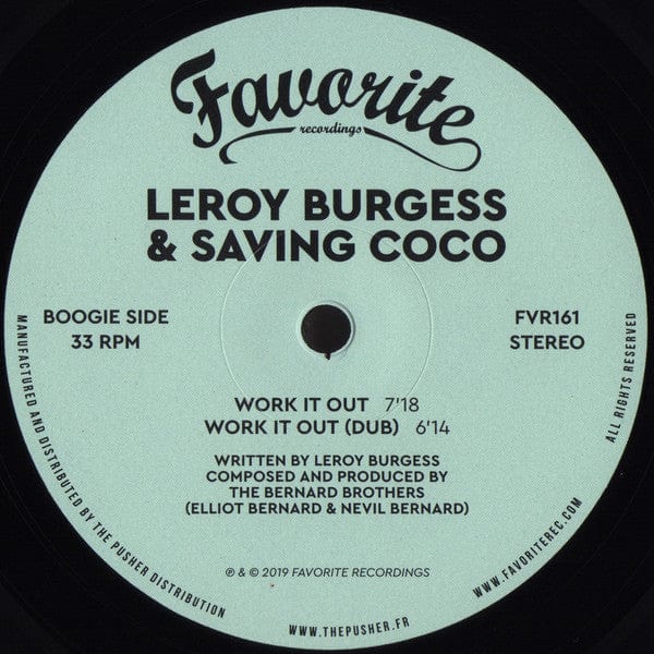 Leroy Burgess Saving Coco – Work It Out / Til I Found You (12", Favorite Recordings, 2019) Image 3