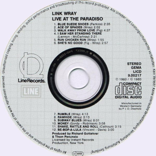 Link Wray - Link Wray Live At The Paradiso (CD) Line Records CD 4023290021766