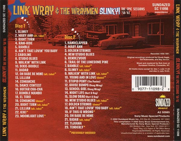 Link Wray & The Wraymen* - Slinky! The Epic Sessions '58-'61 (2xCD) Sundazed Music,Sony Music Special Products CD 090771109828