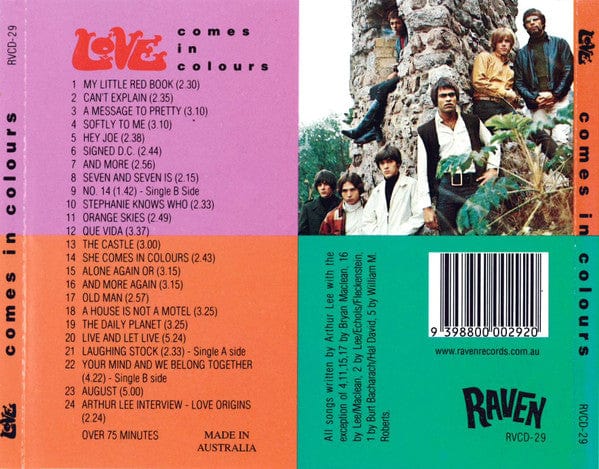 Love – Comes In Colours (CD, Raven Records) Back Cover