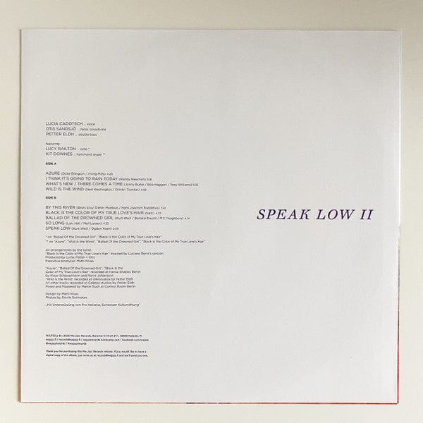 Lucia Cadotsch - Speak Low II (LP) We Jazz Vinyl 5050580746688