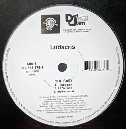 Ludacris - Saturday (Oooh! Ooooh!) / She Said (12", Single) Def Jam South
