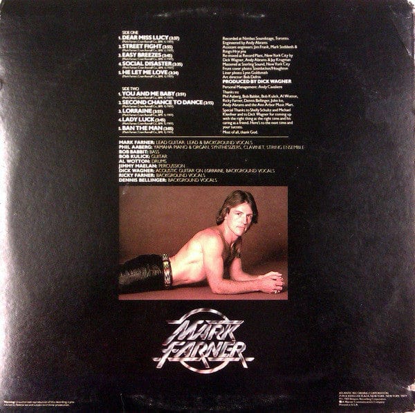 Mark Farner – Mark Farner (LP, Atlantic, 1977) Back Cover