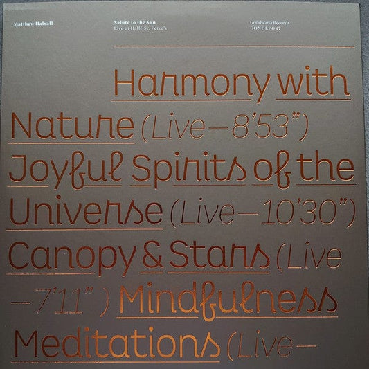 Matthew Halsall - Salute to the Sun (Live at Hallé St. Peter's) (2xLP) Gondwana Records Vinyl 5050580764187