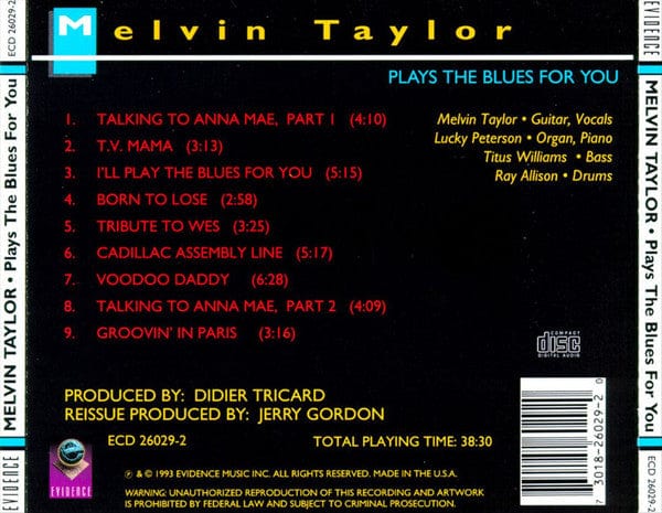 Melvin Taylor - Plays The Blues For You (CD) Evidence (5) CD 730182602920