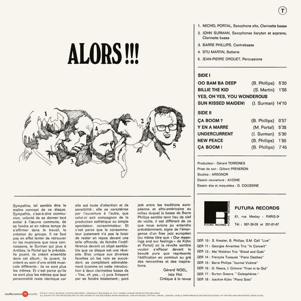 Michel Portal, John Surman, Barre Phillips, Stu Martin, Jean-Pierre Drouet - Alors!!! (LP) SouffleContinu Records Vinyl