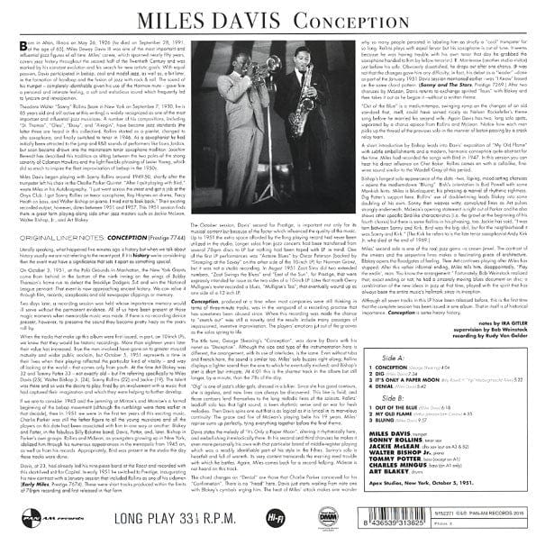 Miles Davis - Conception (LP) Pan Am Records Vinyl 8436539313625