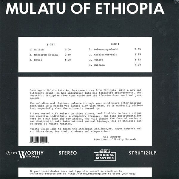 Mulatu Astatke – Mulatu Of Ethiopia (LP, Strut, 2017) Back Cover