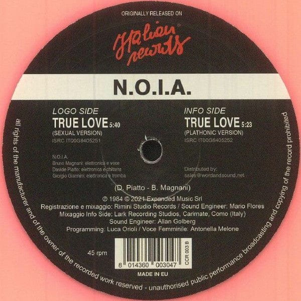 N.O.I.A. - True Love (12") Club Culture Rarities Vinyl 8014360003047