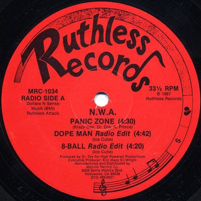 N.W.A. - Panic Zone / Dope Man / 8-Ball (12", Red) Ruthless Records