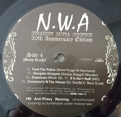 N.W.A. - Straight Outta Compton (20th Anniversary Edition) (2xLP, Album, RE, RM, 180) Ruthless Records, Priority Records