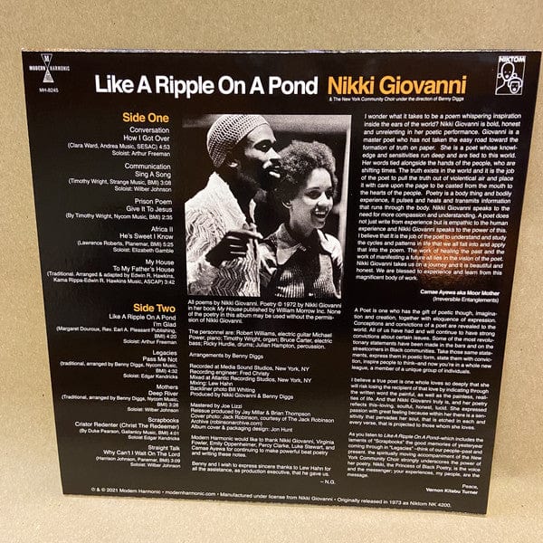 Nikki Giovanni And The New York Community Choir - Like A Ripple On A Pond (LP) Modern Harmonic Vinyl 090771824516