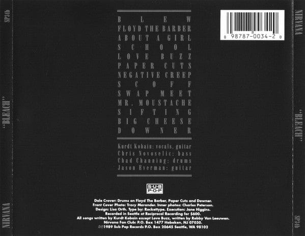 Nirvana - Bleach (CD) Sub Pop CD 098787003420