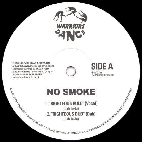 No Smoke - Righteous Rule (12") Embassy Records,Warriors Dance Vinyl