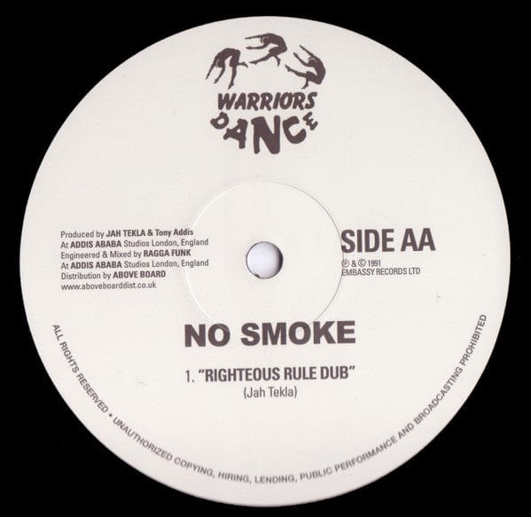No Smoke - Righteous Rule (12") Embassy Records,Warriors Dance Vinyl