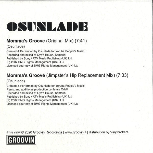 Osunlade - Momma's Groove (12", RE) on Groovin Recordings at Further Records