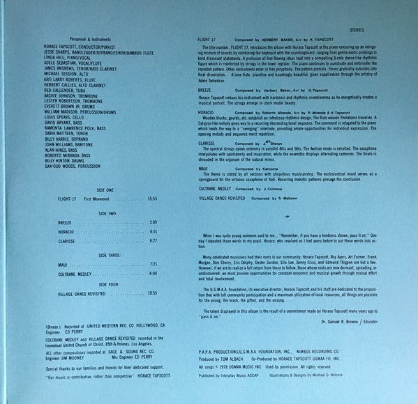 Pan Afrikan Peoples Arkestra* Conductor Horace Tapscott - Flight 17 (2xLP) UGMAA,Outernational Sounds Vinyl 769791973138