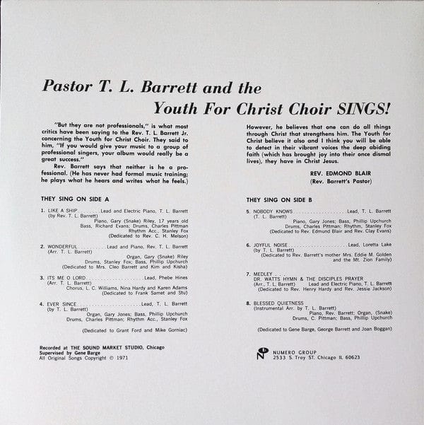 Pastor T. L. Barrett And The Youth For Christ Choir - Like A Ship... (Without A Sail) (LP) Numero Group Vinyl 825764607117
