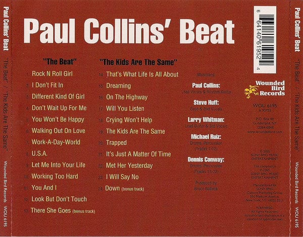 Paul Collins' Beat - The Beat / The Kids Are The Same (CD) Wounded Bird Records, Wounded Bird Records CD 664140619524