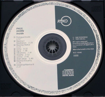 Paul Horn - Inside (CD) Rykodisc CD