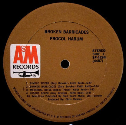 Procol Harum - Broken Barricades (LP) A&M Records,A&M Records Vinyl