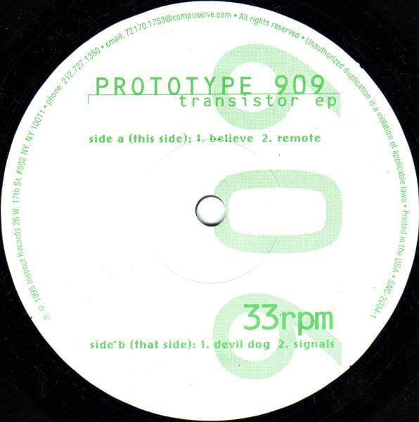 Prototype 909 – The Transistor EP (12", Sonic Records, 1995) Back Cover