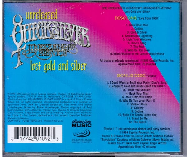 Quicksilver Messenger Service - The Unreleased Quicksilver Messenger Service: Lost Gold And Silver (2xCD) Collectors' Choice Music,EMI-Capitol Music Special Markets CD 617742010923