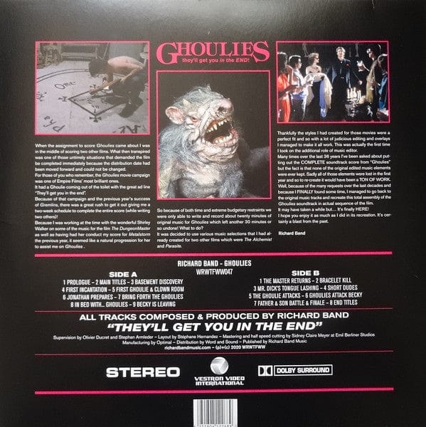 Richard Band - Ghoulies - Original Soundtrack (LP) We Release Whatever The Fuck We Want Records Vinyl 4251804122689