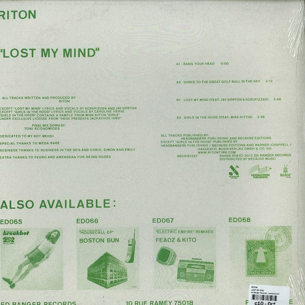 Riton - Lost My Mind (12") Ed Banger Records, Because Music