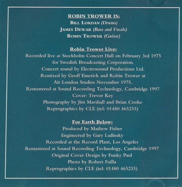 Robin Trower - For Earth Below / Live (CD) BGO Records CD 5017261203472
