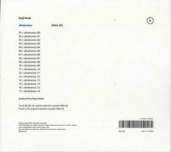 Ryoji Ikeda - Ultratronics (CD) Noton CD 4251804155021