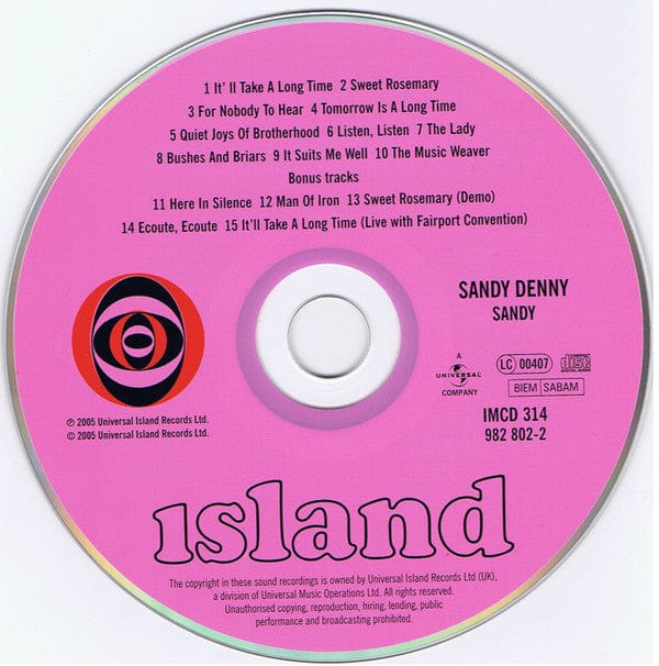 Sandy Denny - Sandy (CD) Island Records,Island Remasters CD 602498280225