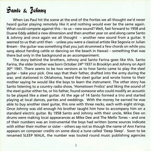 Santo & Johnny – Sleepwalk (CD, Jasmine Records, 2011) Back Cover