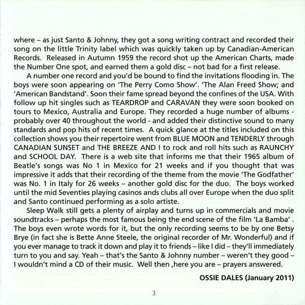 Santo & Johnny – Sleepwalk (CD, Jasmine Records, 2011) Image 3