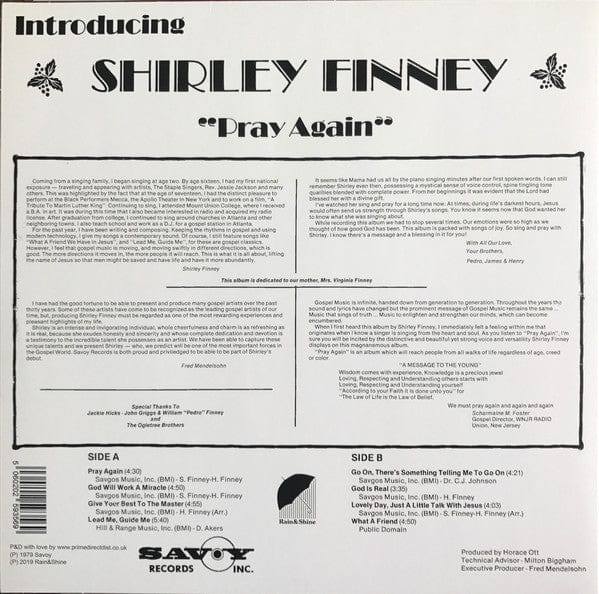 Shirley Finney – Pray Again (LP, Rain&Shine, 2019) Back Cover