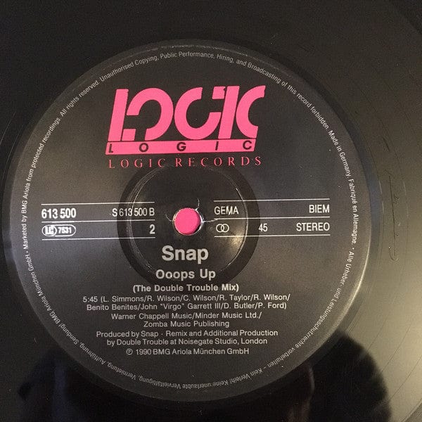 Snap! - Ooops Up (Sphinx Mix) + (The Double Trouble Mix) (12") Logic Records, Logic Records Vinyl 4007196135000