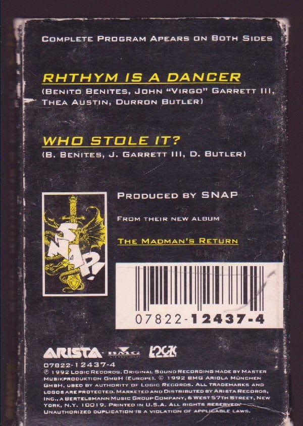 Snap! - Rhythm Is A Dancer (Cassette) Arista Cassette 07822124374