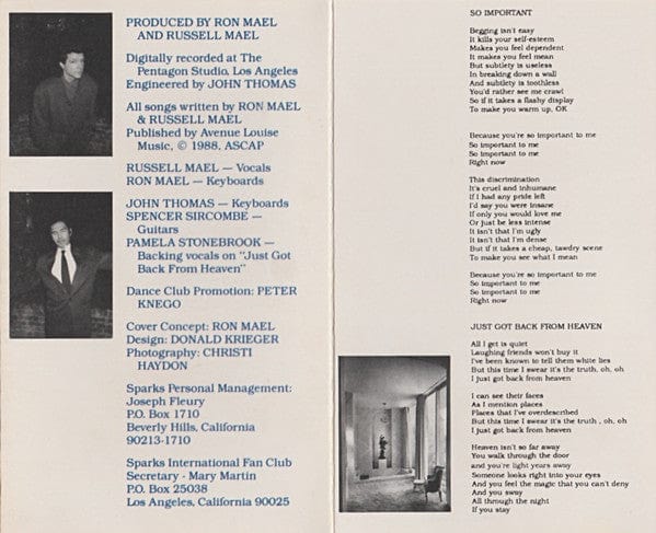 Sparks - Interior Design (Cassette) Rhino Records (2), Fine Art Cassette 081227084141