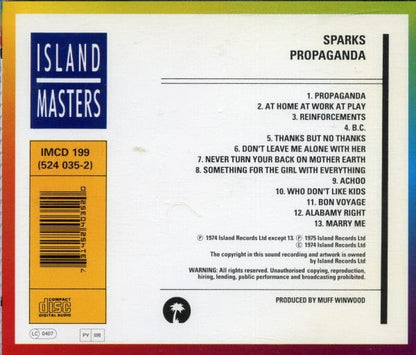 Sparks - Propaganda (CD) Island Masters,Island Records CD 731452403520
