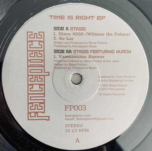 Stasis - Time Is Right EP (12") Fencepiece Vinyl